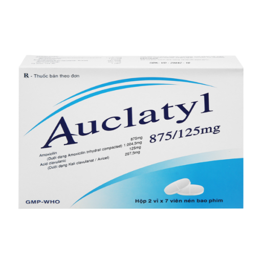 Auclatyl 875/125mg Điều trị nhiễm khuẩn đường hô hấp (2 vỉ x 7 viên)