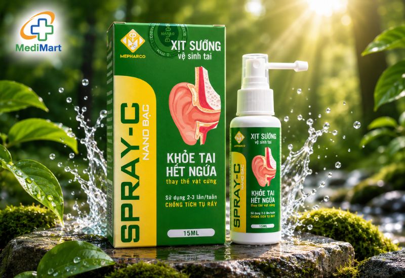 Dung dịch vệ sinh tai dạng phun sương Mepharco Spray-C Nano Bạc (Chai 15ml)