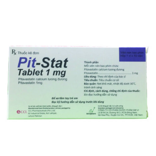 Thuốc hạ cholesterol máu Pit-Stat 1mg Amvipharm (Hộp 1 vỉ x 10 viên)