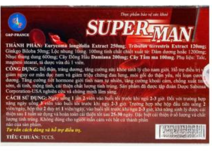 Thuốc Super Man G&P France Bổ thận, tráng dương, tăng cường sinh lý nam