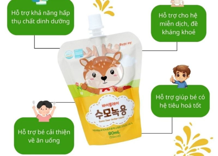 Nước gạc nhung hươu ByPlay Sumo Deer Antler Liquid cải thiện hệ tiêu hóa, ít ốm vặt (80ml)