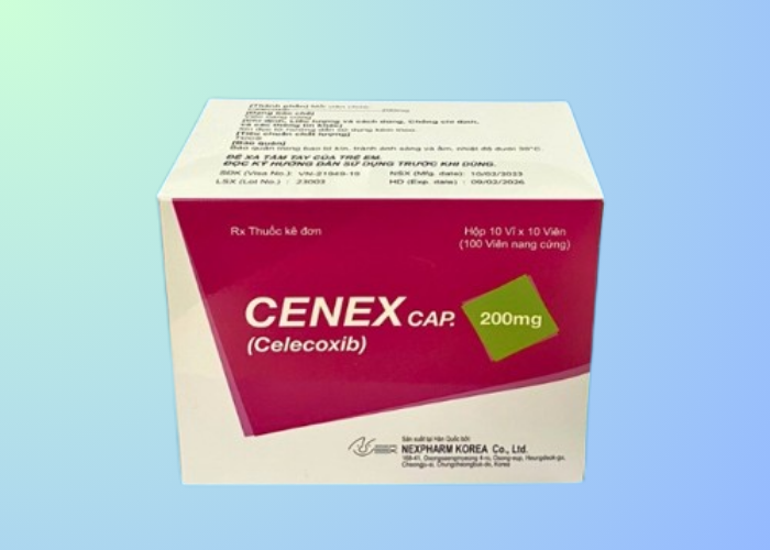 Thuốc Cenex Cap. 200mg được dùng để điều trị thoái hóa khớp, viêm khớp dạng thấp, viêm cột sống dính khớp,…(Hộp 10 vỉ x 10 viên)