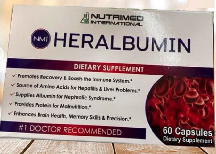 Thuốc Heralbumin Nutrimed International điều trị suy gan, suy thận (Hộp 1 lọ 60 viên nang)