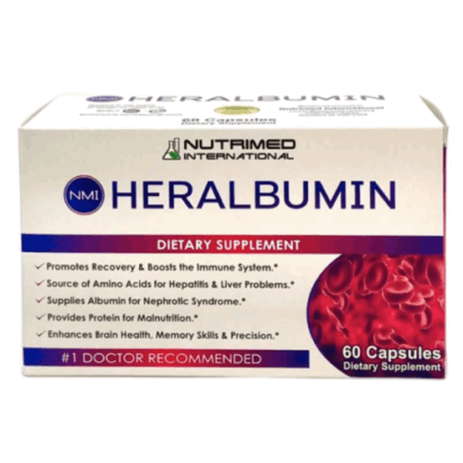 Thuốc Heralbumin Nutrimed International điều trị suy gan, suy thận (Hộp 1 lọ 60 viên nang)