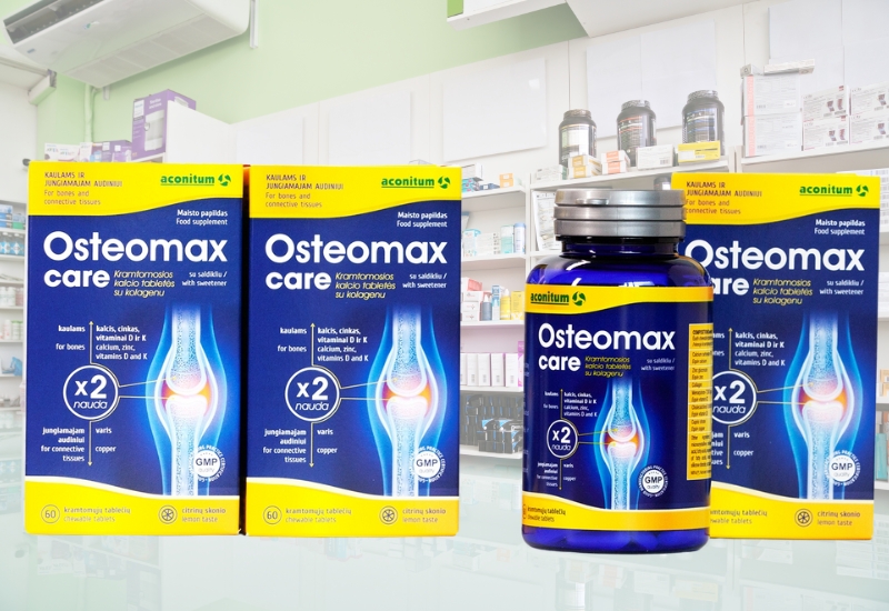 Viên nhai Osteomax Care Aconitum UAB bổ sung canxi, tăng chiều cao, chống lão hoá xương hộp 60 viên