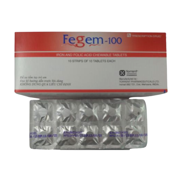 H - Thuốc Fegem-100 Torrent bổ sung Sắt, ngăn ngừa thiếu máu
