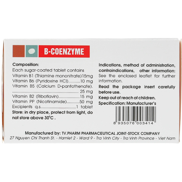 TA - Thuốc B-coenzyme bổ sung vitamin nhóm B, giảm suy nhược