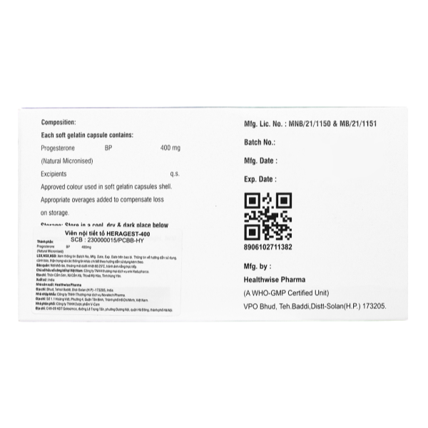 TA - Thuốc Heragest-400 hỗ trợ dự phòng sảy thai, vô sinh nữ