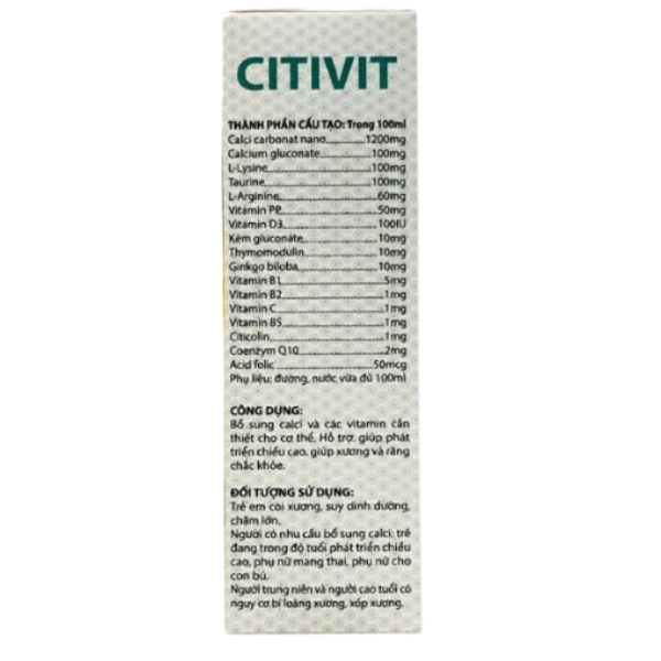 TP - Siro Citivit bổ sung Calcium và vitamin thiết yếu cho cơ thể