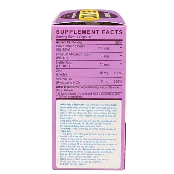 TP - Viên uống Evio hỗ trợ điều trị phì đại tuyến tiền liệt cho nam giới của Mỹ