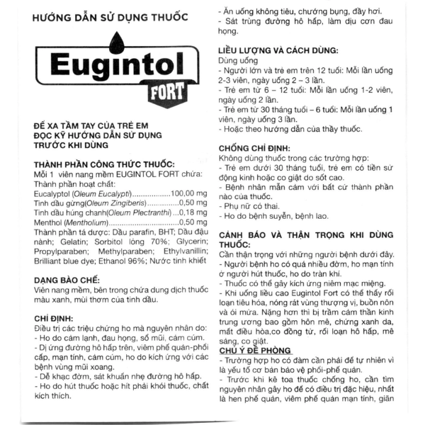 Toa 1 - Thuốc Eugintol Fort điều trị các chứng ho do đau họng, sổ mũi, cảm cúm