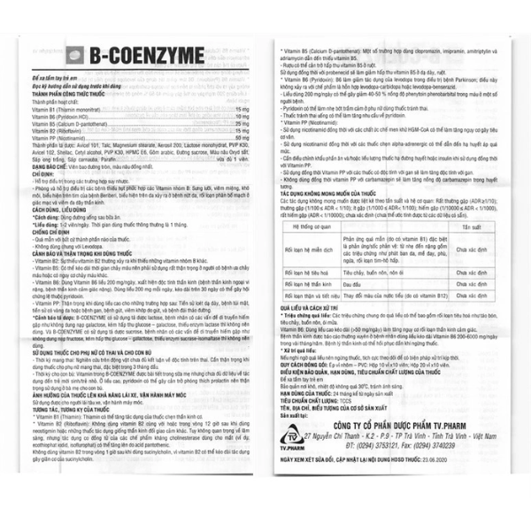 Toa - Thuốc B-coenzyme bổ sung vitamin nhóm B, giảm suy nhược