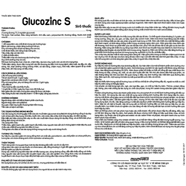 Toa - Thuốc Glucozinc S bổ sung kẽm, trị thiếu kẽm