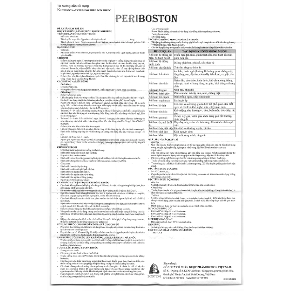 Toa - Thuốc Periboston 4mg điều trị dị ứng và ngứa, đau nửa đầu và đau đầu