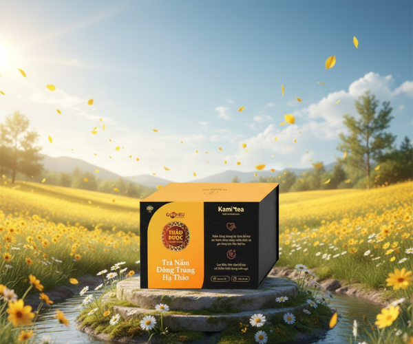 Trà Nấm Đông Trùng Hạ Thảo Kami Tea hỗ trợ tăng miễn dịch và cải thiện giấc ngủ (Hộp 20 túi x 2g)