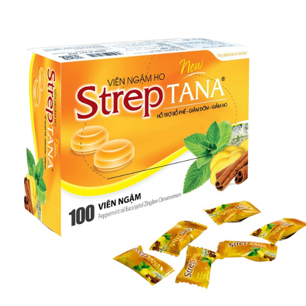 Viên ngậm ho Streptana giảm ho và đau rát họng Viên ngậm ho Streptana giảm ho và đau rát họng