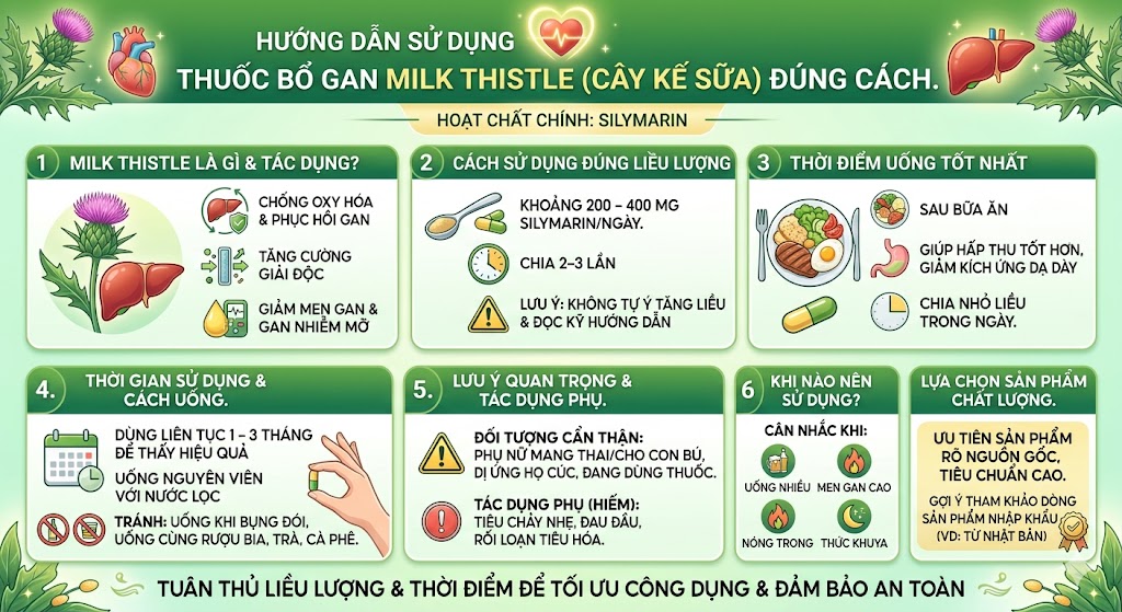 Cách sử dụng thuốc bổ gan Milk Thistle đúng cách để đạt hiệu quả tốt nhất