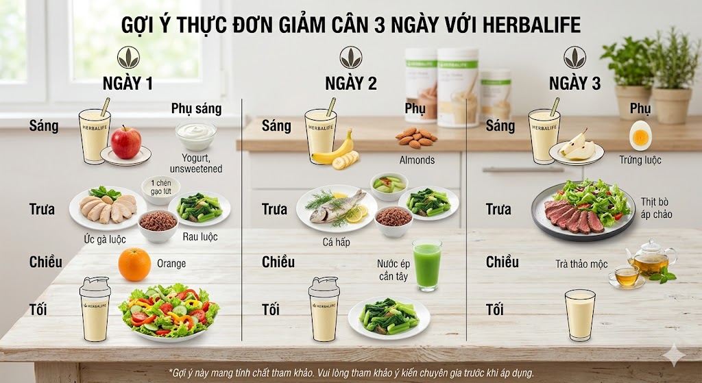 Gợi ý thực đơn giảm cân 3 ngày