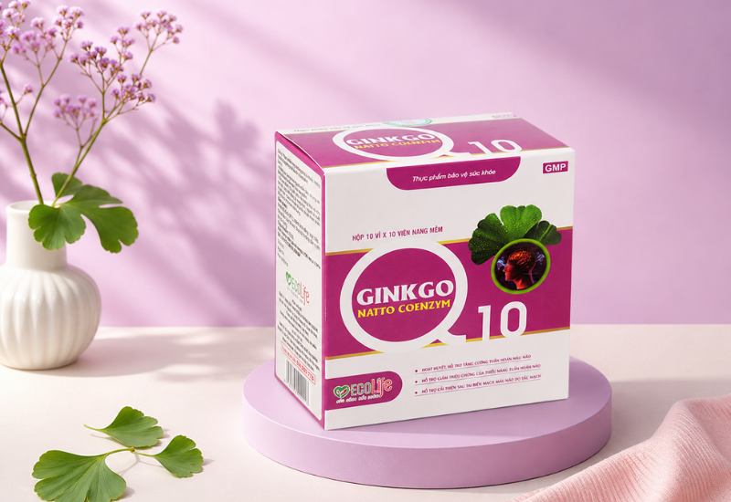 Viên uống Ginkgo Natto Coenzym Q10 Ecolife Abipha hỗ trợ tăng cường lưu thông máu não (Hộp 10 vỉ x 10 viên)