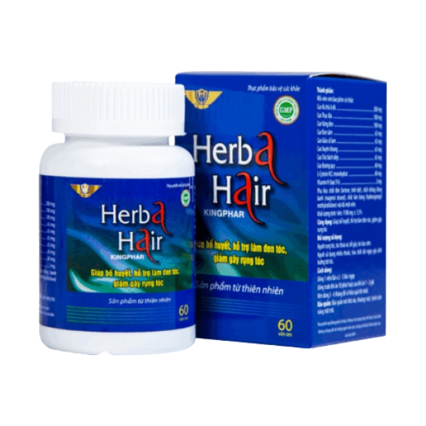 Viên uống Herba Hair Kingphar hỗ trợ dưỡng tóc, làm đen tóc, giảm gãy rụng (Hộp 60 viên) Vien-uong-Herba-Hair-Kingphar-ho-tro-duong-toc-lam-den-toc-giam-gay-rung-Hop-60-vien