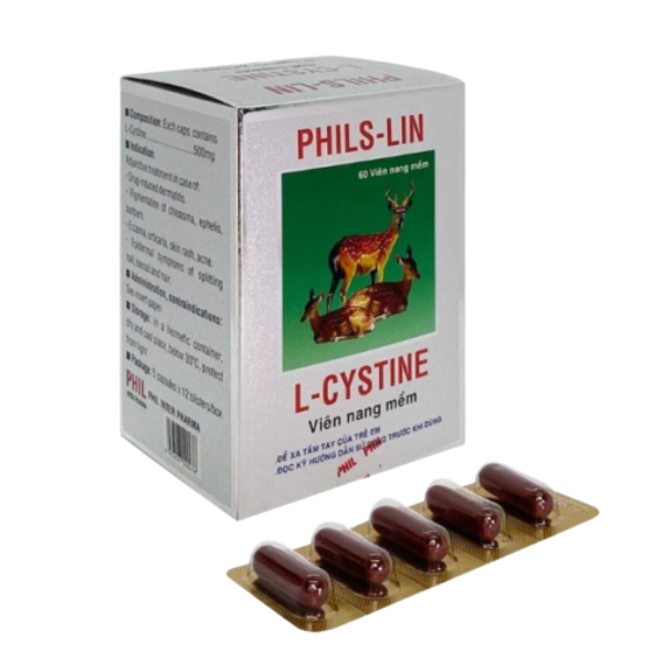 Viên nang mềm L-Cystine 500mg Phils Lin hỗ trợ điều trị viêm da, giảm rụng tóc và giúp móng tóc chắc khỏe (Hộp 12 vỉ x 5 viên) Vien-nang-mem-L-Cystine-500mg-Phils-Lin-ho-tro-dieu-tri-viem-da-giam-rung-toc-va-giup-mong-toc-chac-khoe-hop-12-vi-x-5-vien