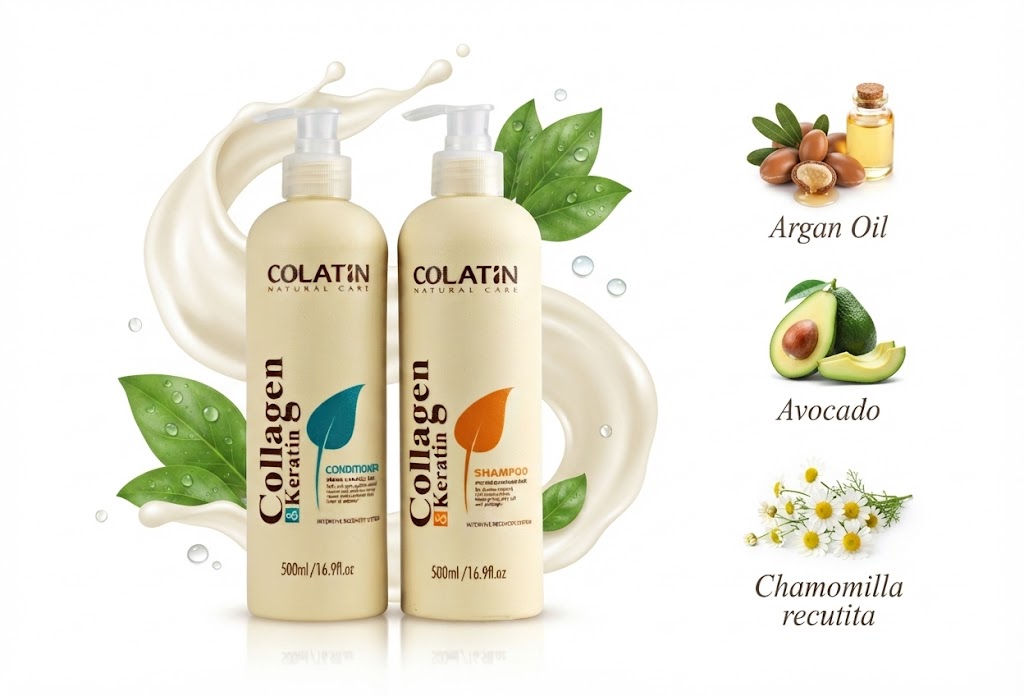 Bộ dầu gội và xả Collagen & Keratin Natural Care Colatin ngăn ngừa gãy rụng, phục hồi tóc hư tổn 1000ml 