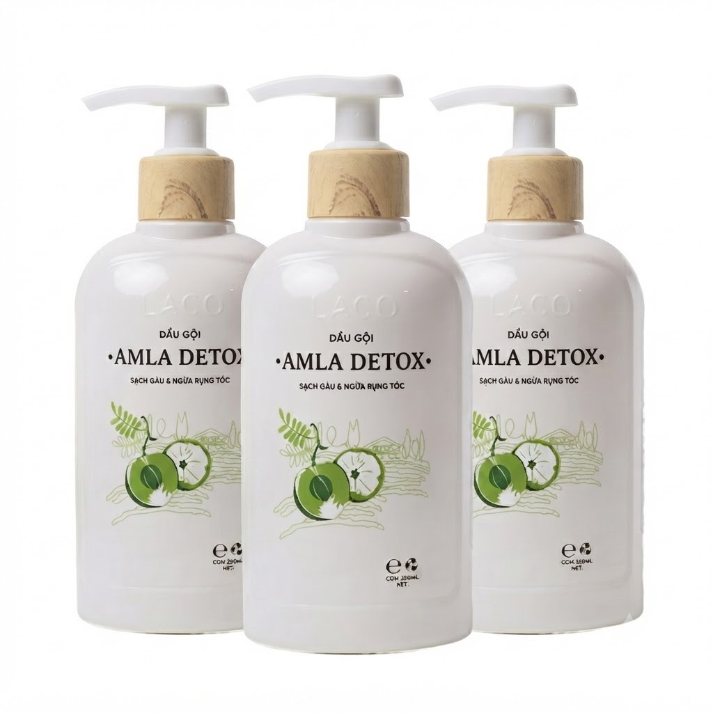 Dầu gội Amla Detox Laco làm sạch sâu, trị gàu và phục hồi hư tổn chai 300ml Dầu gội Amla Detox Laco làm sạch sâu, trị gàu và phục hồi hư tổn chai 300ml