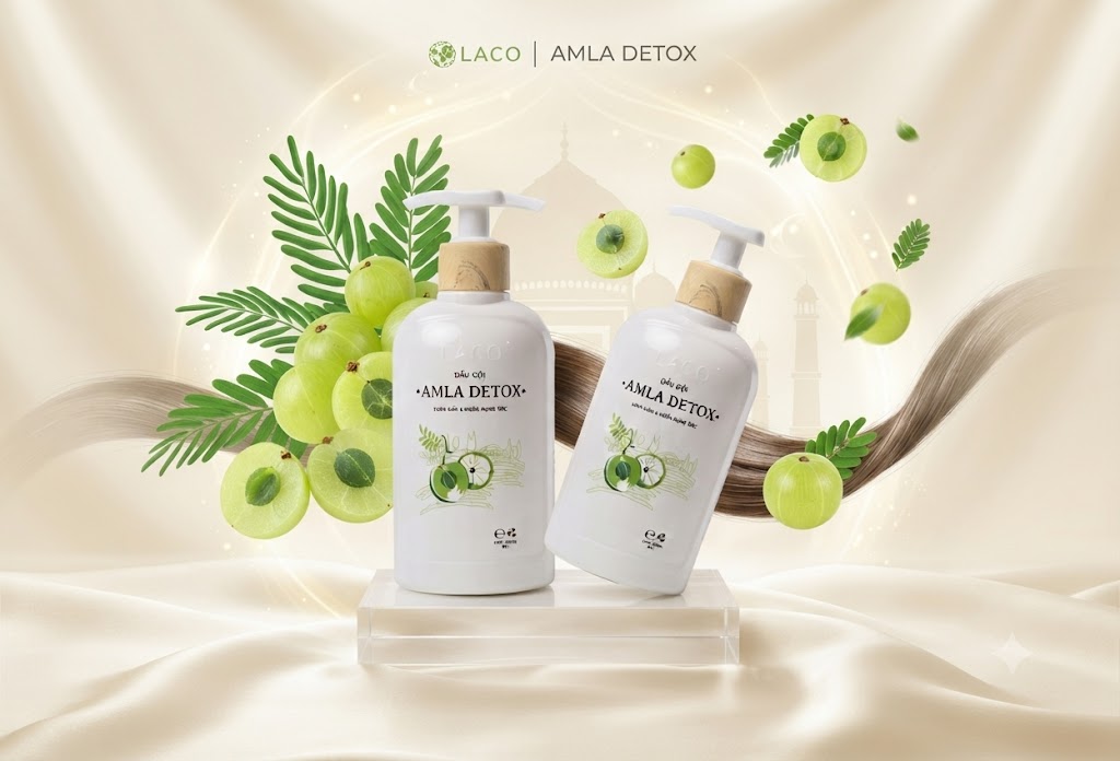 Dầu gội Amla Detox Laco làm sạch sâu, trị gàu và phục hồi hư tổn chai 300ml