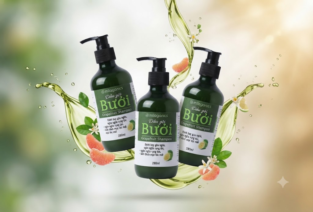 Dầu gội bưởi Milaganics đánh bay gàu ngứa, ngăn ngừa rụng tóc, kích thích mọc tóc mới chai 280ml