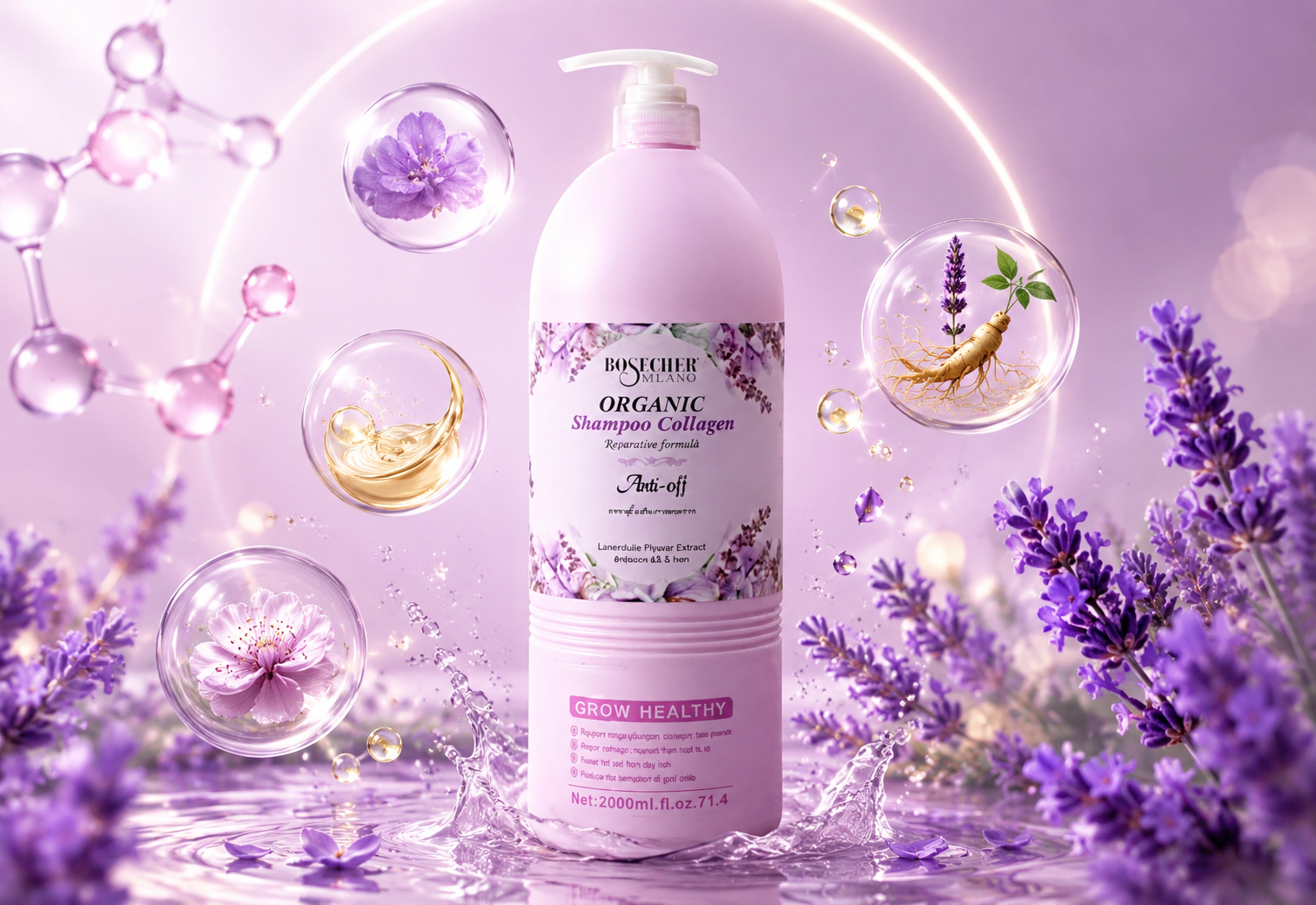 Dầu gội Collagen Organic Bosecher làm sạch, nuôi dưỡng và phục hồi tóc từ sâu bên trong chai 2000ml