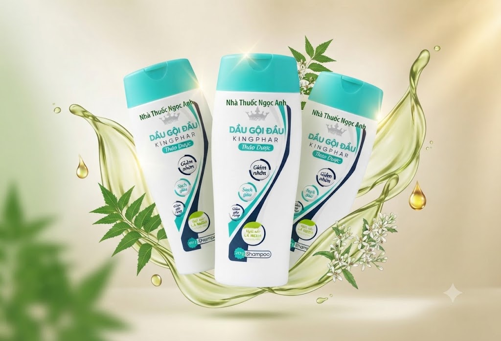 Dầu gội đầu thảo dược Kingphar hỗ trợ làm sạch gàu, giúp tóc chắc khỏe, giảm tình trạng gãy rụng tóc 200g
