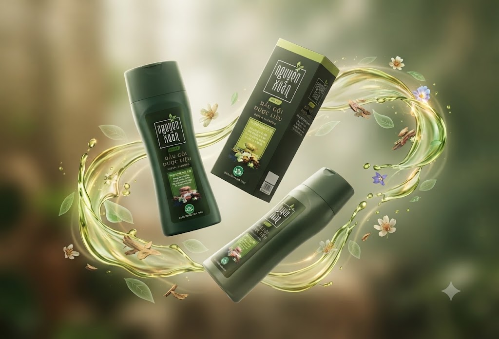 Dầu gội dược liệu xanh lá Nguyên Xuân làm sạch tóc và da đầu, phục hồi tóc hư tổn chai 260g