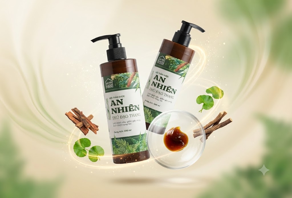 Dầu gội thảo dược Thủ Đạo Thang An Nhiên làm sạch sâu, giảm gãy rụng, kích thích mọc tóc chai 300ml