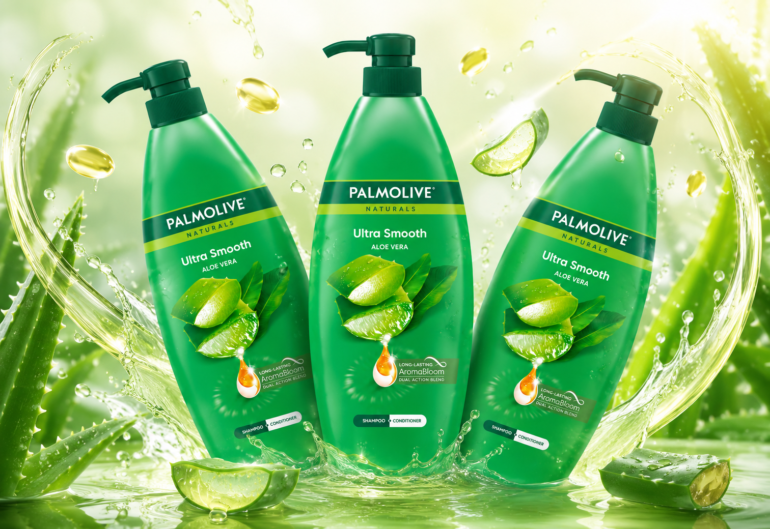 Dầu gội và xả chiết xuất nha đam Naturals Ultra Smooth Aloe Vera Palmolive dưỡng tóc chắc khoẻ giảm gãy rụng 600ml