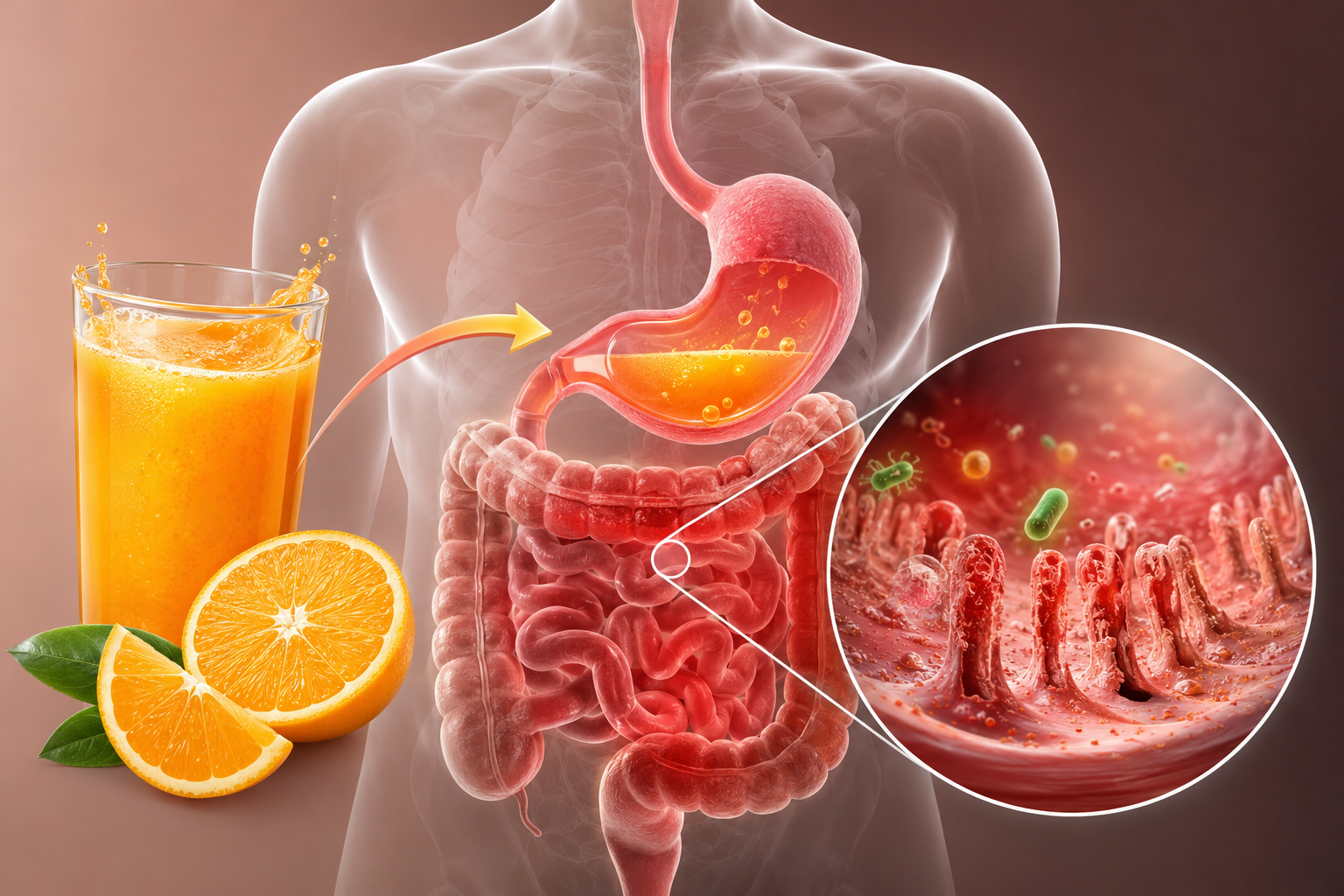 Cơ chế tác động của nước cam đối với hệ tiêu hóa khi bị bệnh