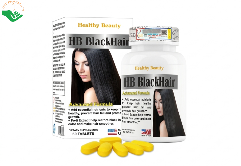 Viên uống mọc tóc Healthy Beauty HB BlackHair chống bạc tóc, hỗ trợ duy trì tóc chắc khỏe, giảm rụng tóc.