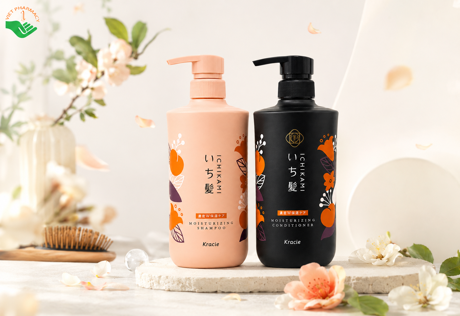 Bộ dầu gội Ichikami Kracie ngăn rụng tóc, phục hồi tóc hư tổn (Chai 550ml)