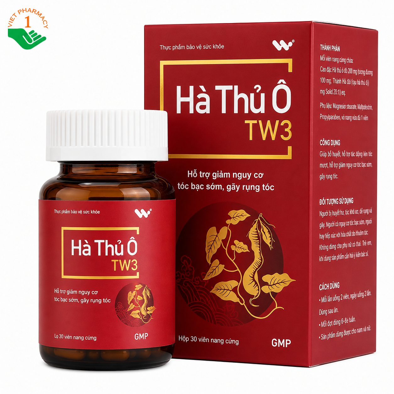 Hà Thủ Ô TW3 hỗ trợ giảm nguy cơ tóc bạc sớm, gãy rụng tóc (Hộp 30 Viên) Hà Thủ Ô TW3 hỗ trợ giảm nguy cơ tóc bạc sớm, gãy rụng tóc (Hộp 30 Viên)