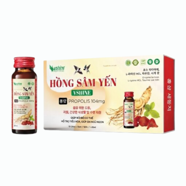 Hồng sâm yến Vshine (Hộp 10 lọ x 30ml)