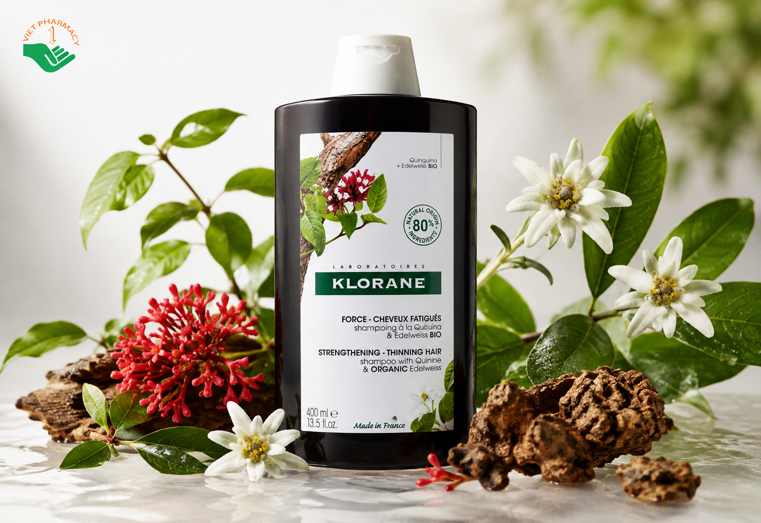 Dầu gội Quinine và Organic Edelweiss Bio Klorane hỗ trợ giảm rụng tóc, kích thích tóc chắc khỏe (Chai 400ml)