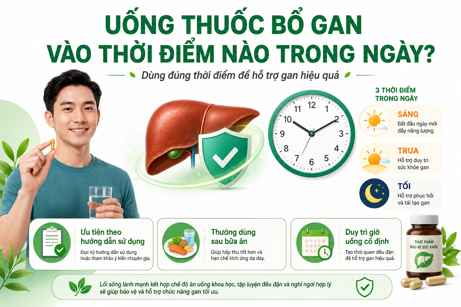 Thời điểm uống thuốc bổ gan trong ngày cần ưu tiên theo hướng dẫn sử dụng của từng sản phẩm