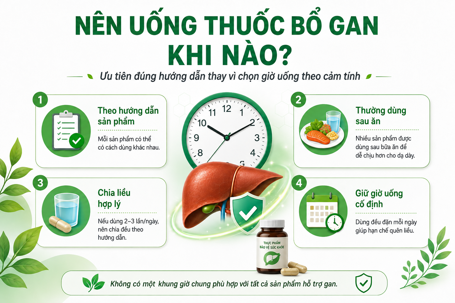 Không có một khung giờ cố định phù hợp với tất cả sản phẩm hỗ trợ gan
